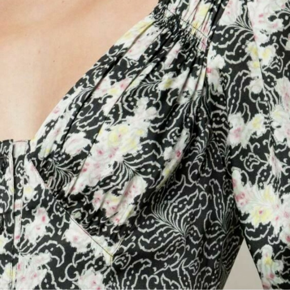 Cinq à Sept Floral Long Sleeve Dress - Black and White - Picture 3 of 6